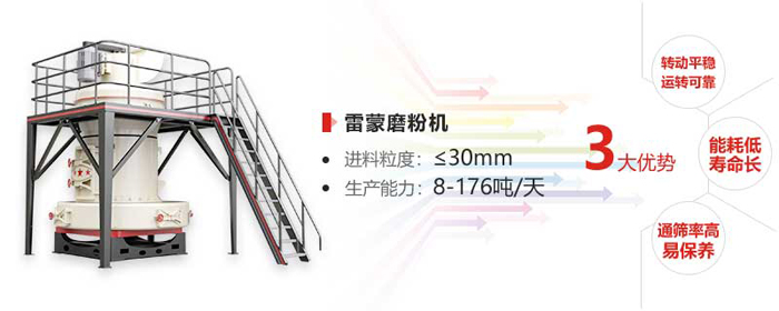 磨粉機(jī)進(jìn)料小于30mm，生產(chǎn)能力8-176噸每天